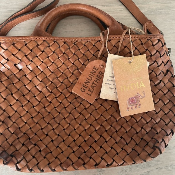 Weaver Leather Crossbody Bag Brown Vintage Handcrafted In India - Picture 2 of 11